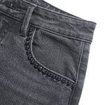 Pearl-Embellished Embroidery Cut-Out Whisker Jeans