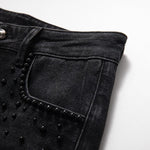 High-Waisted Pearl-Beaded Cut-Out Jeans