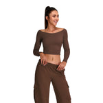 Off-Shoulder Seamless Long-Sleeve Crop Tee