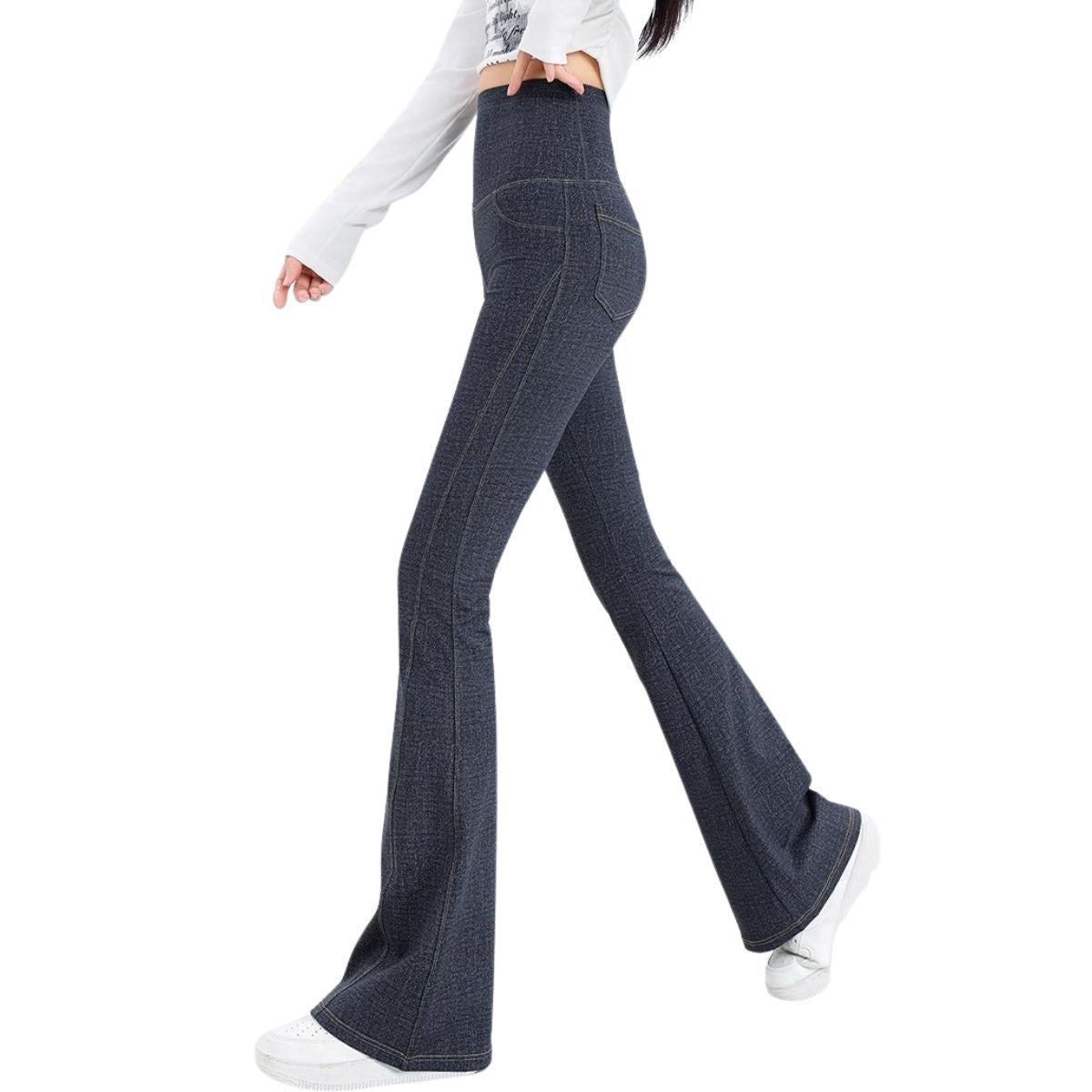 High-Waist Knit Denim Flare Pants