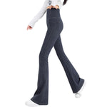 High-Waist Knit Denim Flare Pants
