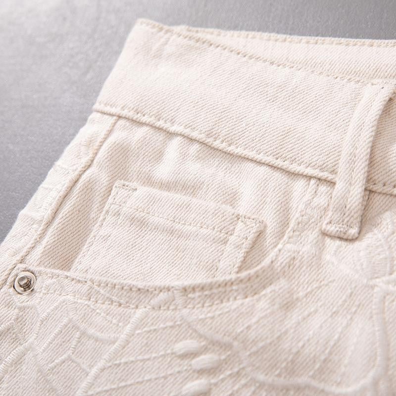 High-Rise Embroidery Cut-Out Wide-Leg Jeans