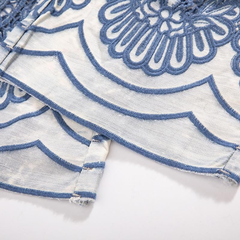 Butterfly Floral Embroidered Cut-Outs Ombré Jeans