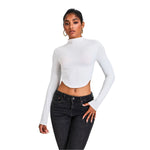 Mock Neck Curved-Hem Long-Sleeve Top