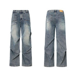Side-Pleated Oversized Denim Jeans