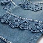 Pearl-Embellished Embroidered Patchwork Cut-Out Jeans
