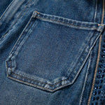 Floral-Embroidered Cut-Out Jeans with Rhinestones