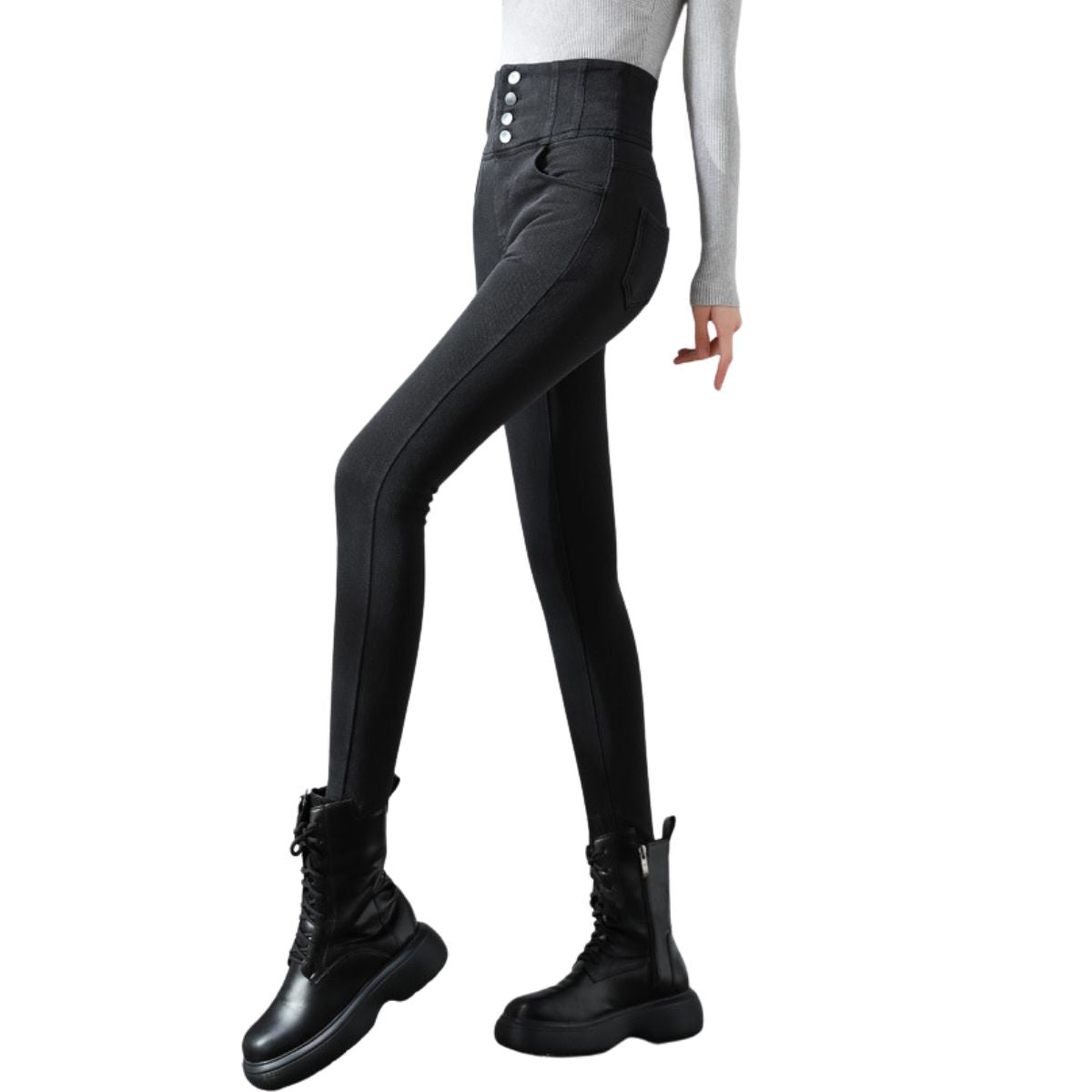 High-Waisted Button-Front Skinny Jeggings