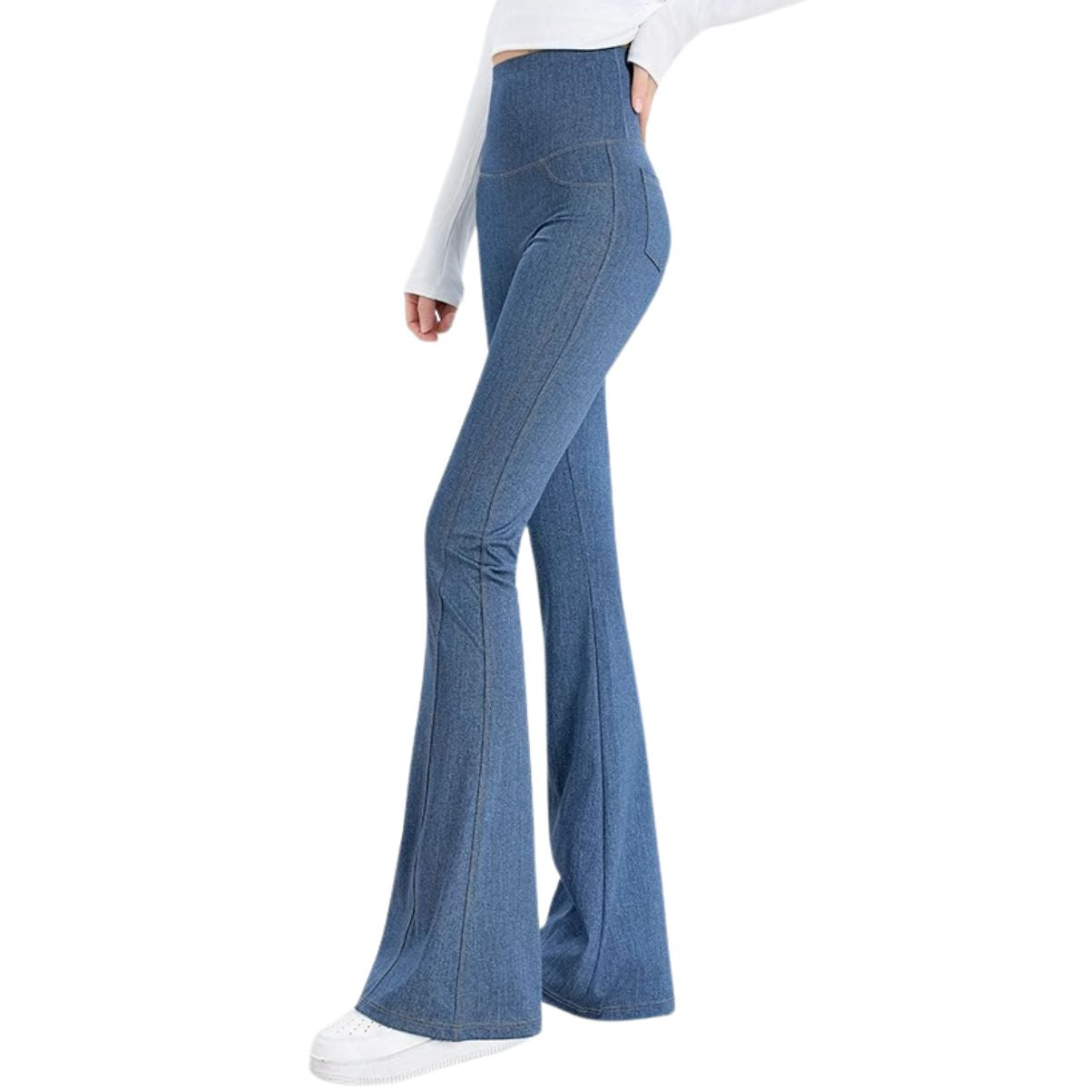 High-Waist Knit Denim Flare Pants