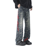 Side Stripe Jacquard-Print Wide-Leg Jeans