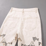 High-Rise Embroidery Cut-Out Wide-Leg Jeans