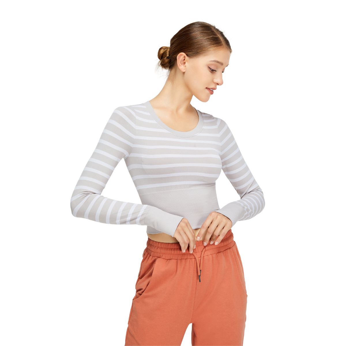 Cropped Striped Long-Sleeve Top