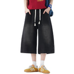 Cropped Wide-Leg Washed Denim Pants