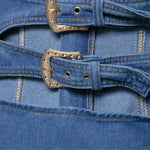 Cut-Out Denim Halter Mini Dress