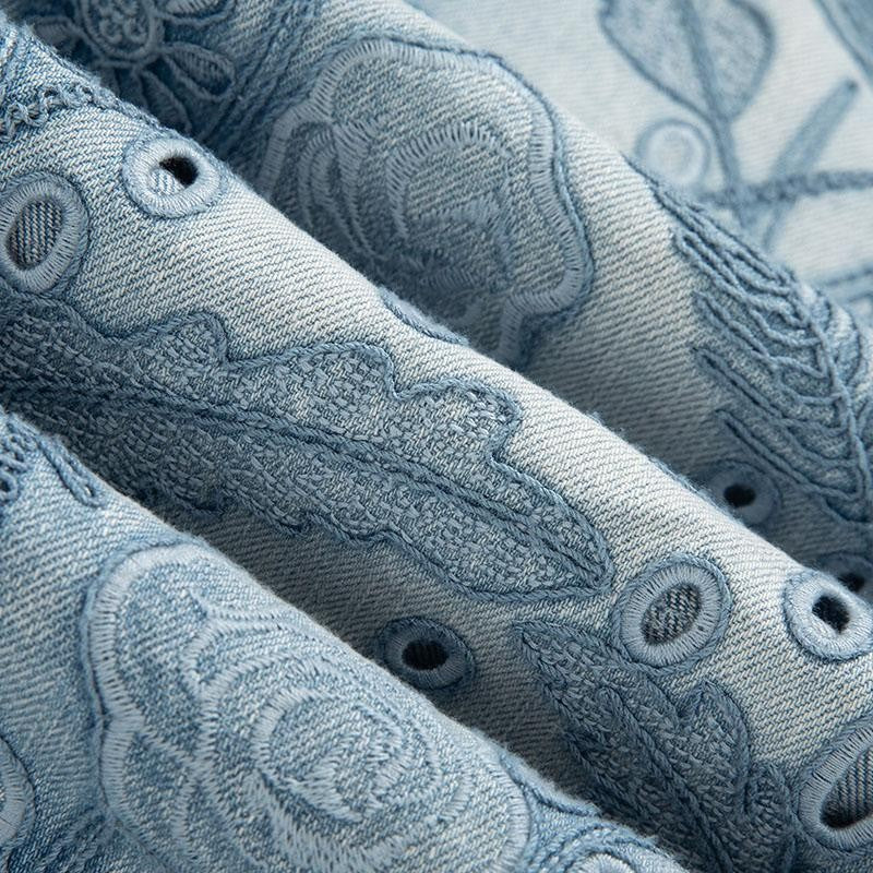 Wide-Leg Rose-Embroidered Cut-Outs Jeans