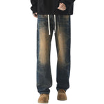 Drawstring Waist Vintage Washed Denim Jeans