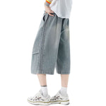Drawstring Waist Washed Cropped Denim Pants