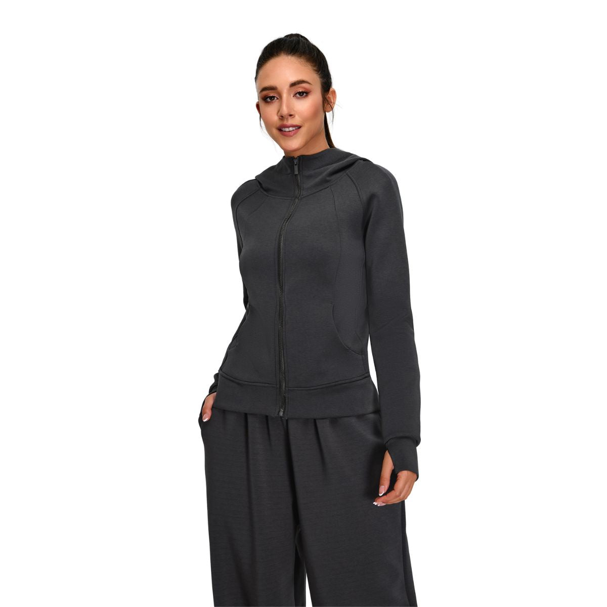 Solid Color Relaxed Fit Full-Zip Hoodie