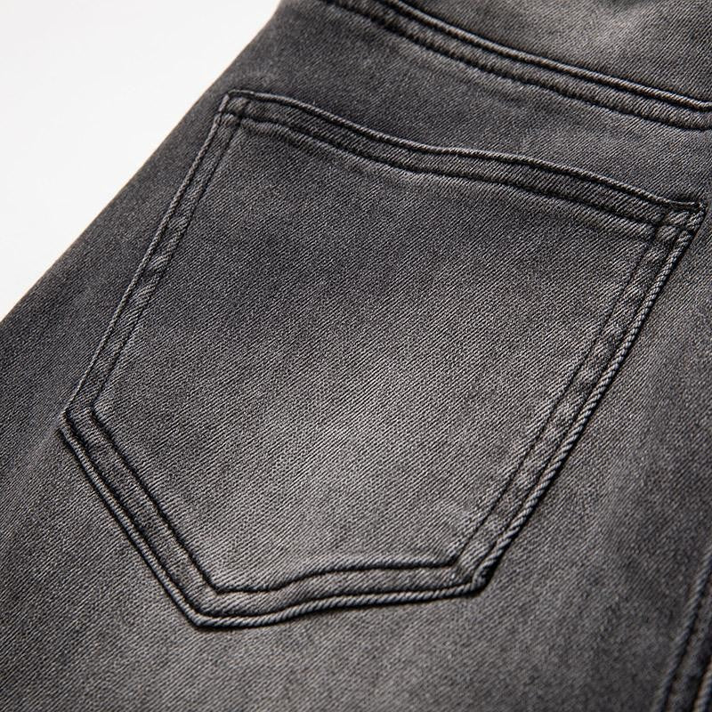 Embroidered & Rhinestone-Transferred Denim Skirt