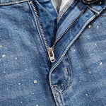 Raw Hem Floral Lace-Cut Jeans with Rhinestones