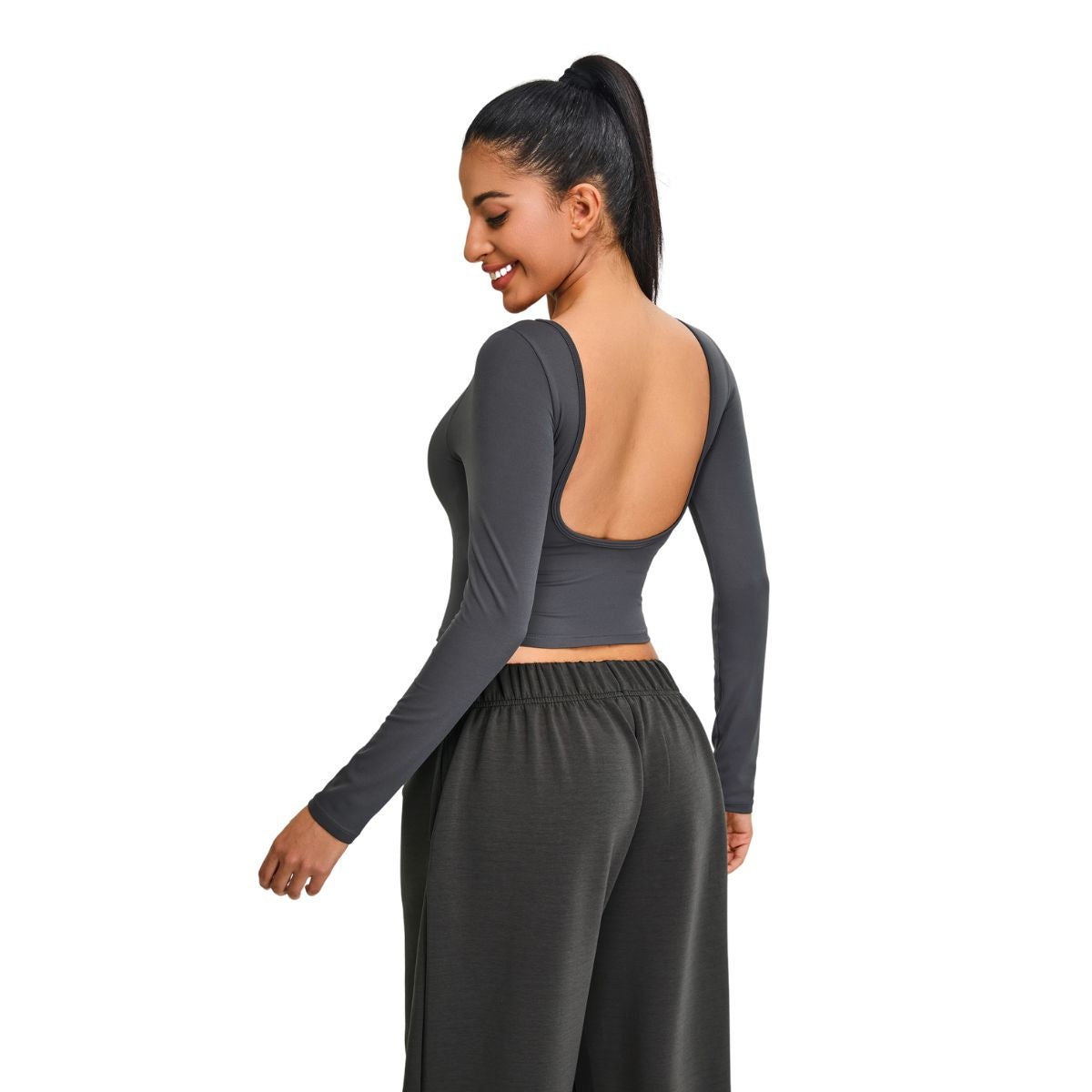 Low-Back Seamless Long-Sleeve Crop Tee