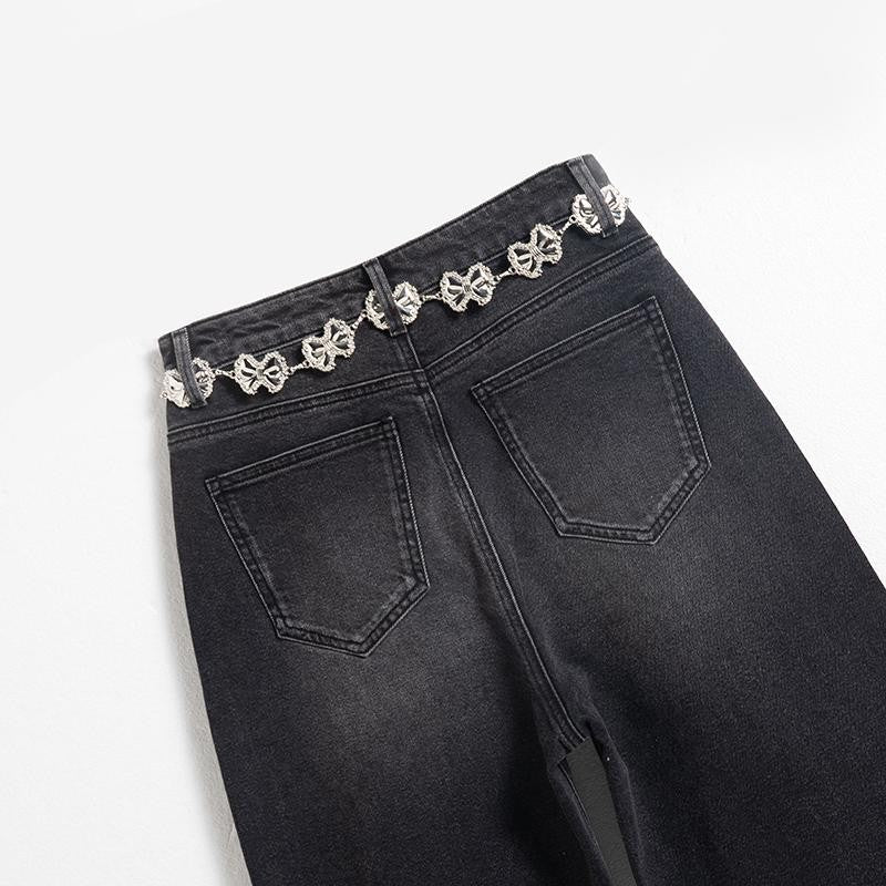 Pearl-Beaded & Rhinestones-Transferred Embroidered Jeans