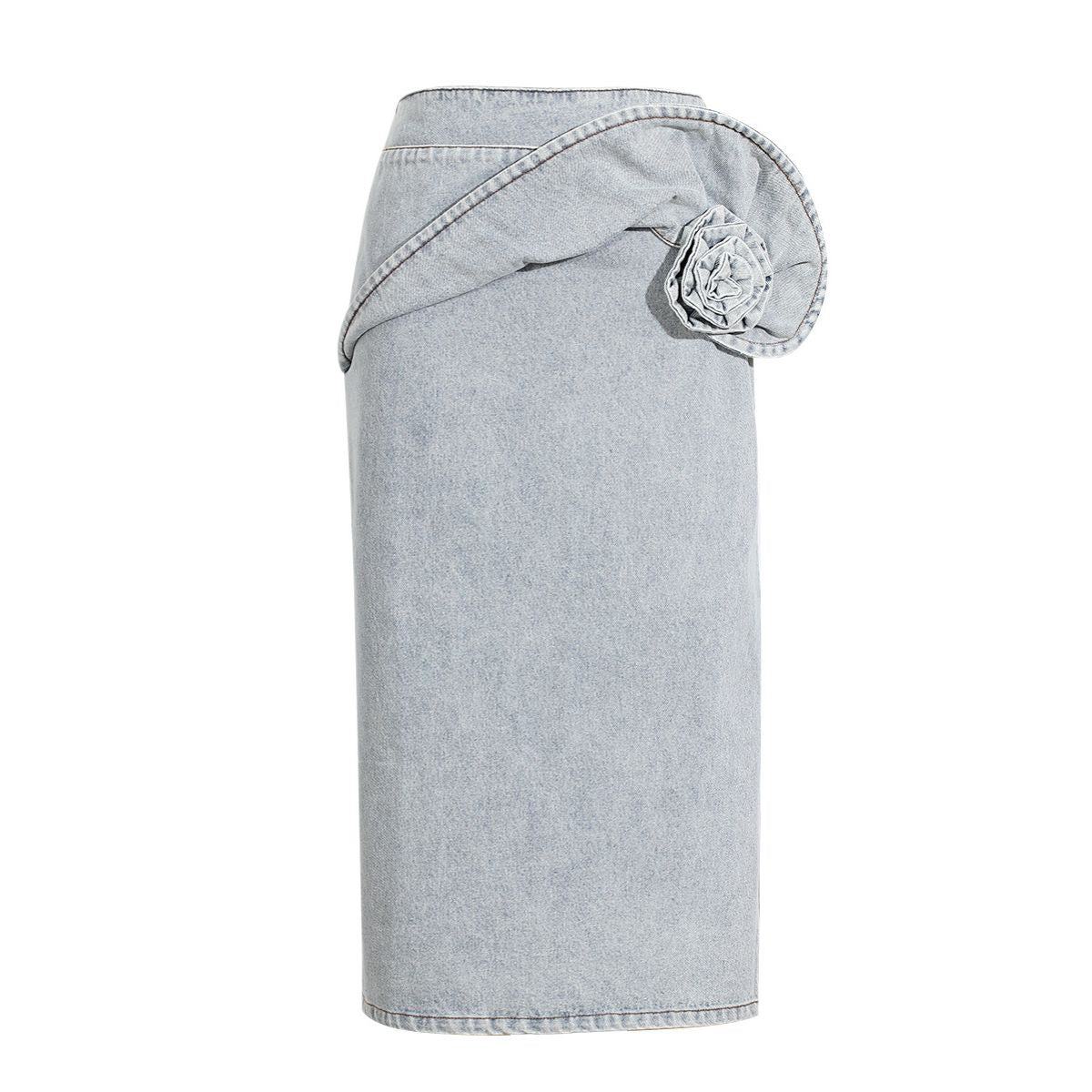 Floral Appliqu¨¦ Denim Midi Skirt