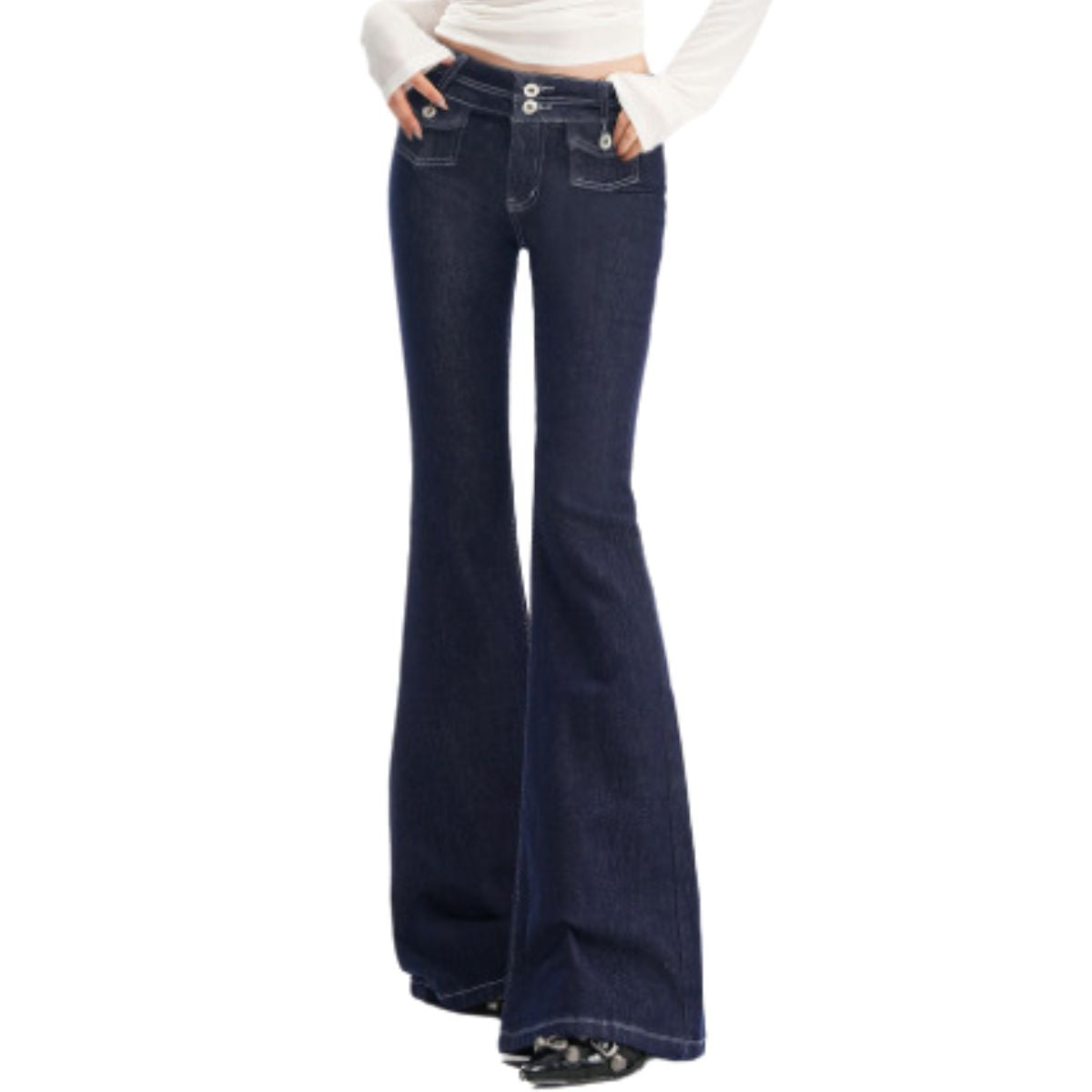 Women's Low-Waisted Flared Knit Jeans