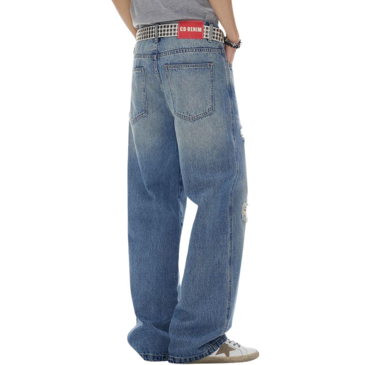 Distressed Hem Straight-Leg Ripped Jeans