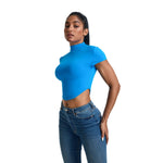 Mock Neck Curved-Hem Crop Tee