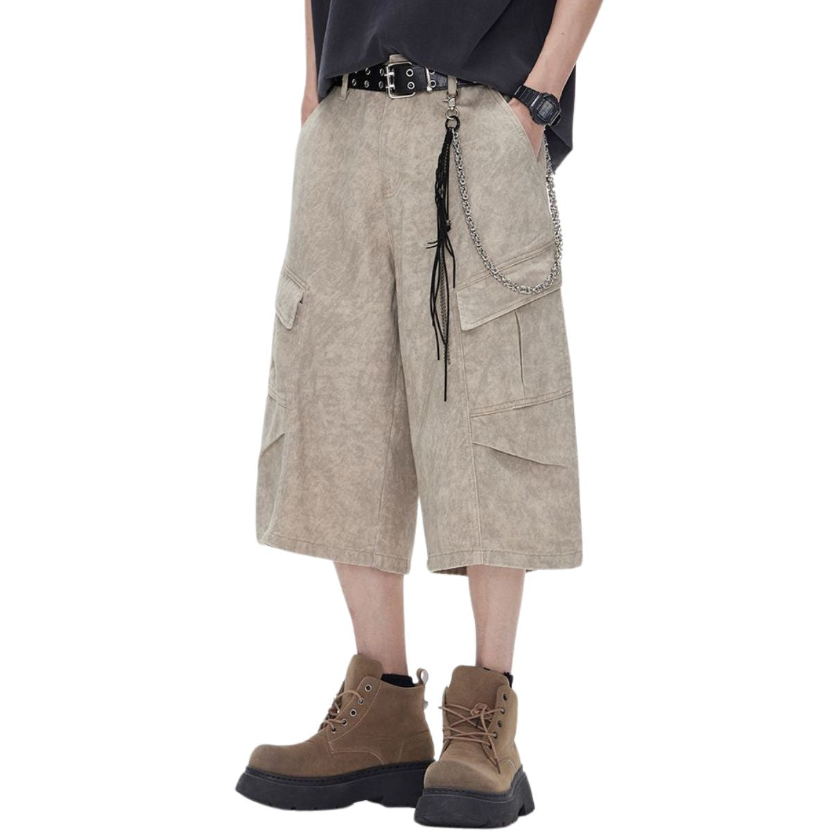 Cargo Wide-Leg Cropped Cotton Pants