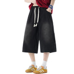 Cropped Wide-Leg Washed Denim Pants