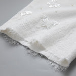 Pearl-embellished Embroidered Butterfly Denim Shorts