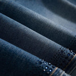 Floral-Embroidered Cut-Out Jeans with Rhinestones