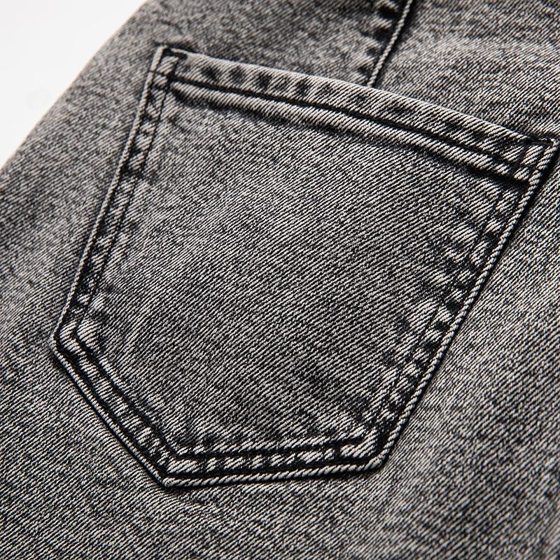 Vintage-Wash Pearl-Embroidered Denim Skirt