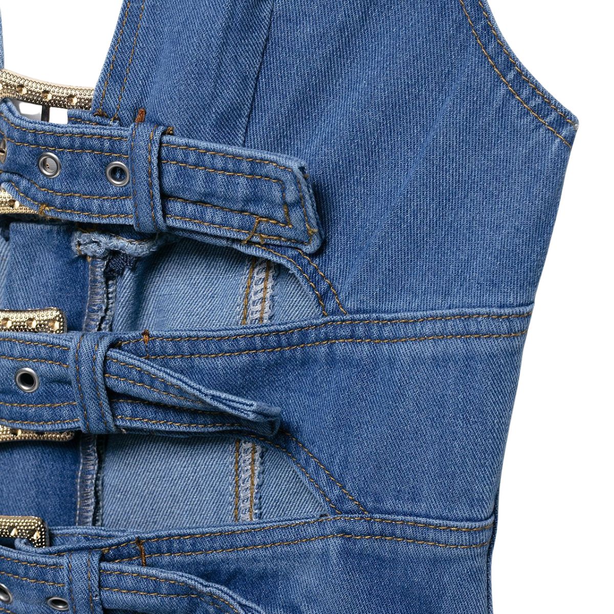 Cut-Out Denim Halter Mini Dress