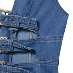 Cut-Out Denim Halter Mini Dress