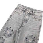 Beaded-Embroidered Floral Cut-Out Ankle Jeans