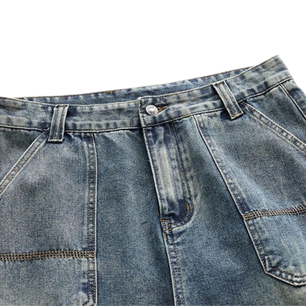 Side-Pleated Oversized Denim Jeans