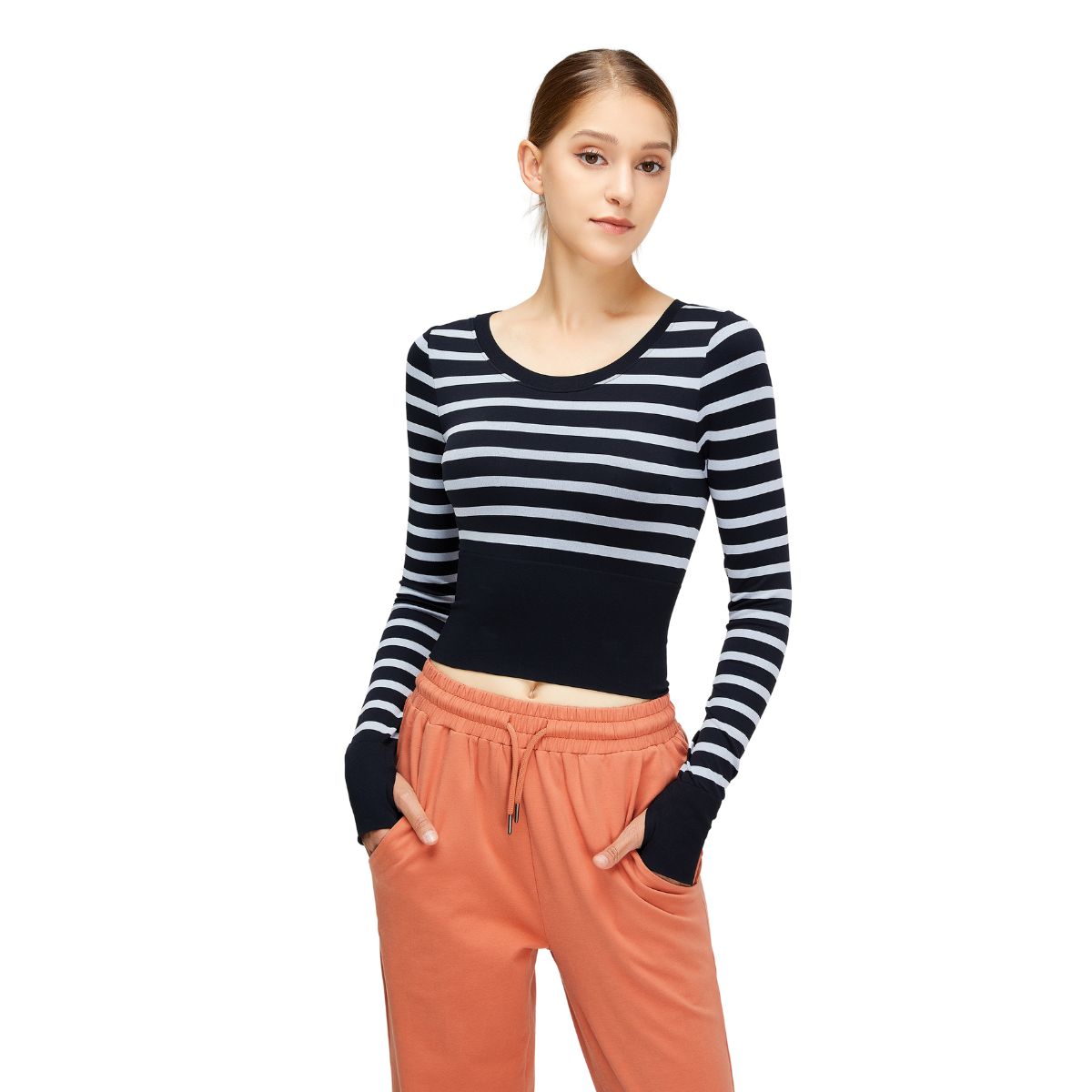 Cropped Striped Long-Sleeve Top
