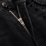 High-Waisted Pearl-Beaded Cut-Out Jeans