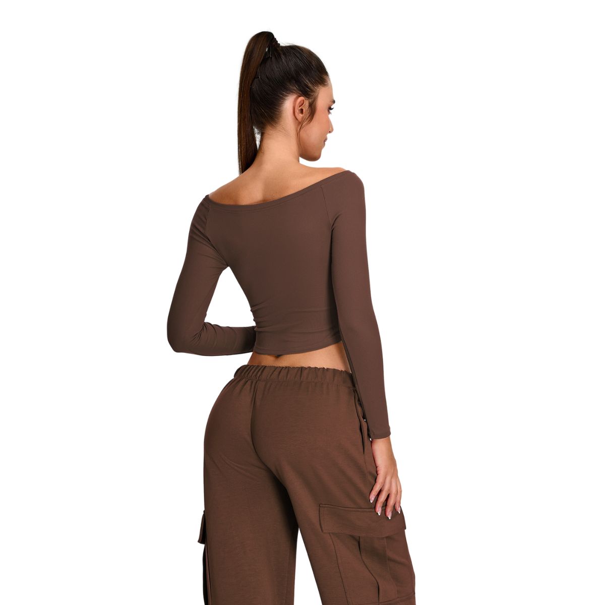 Off-Shoulder Seamless Long-Sleeve Crop Tee