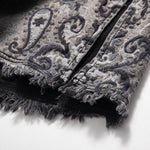 Raw-Edge Hem Heavily Embroidered Denim Skirt