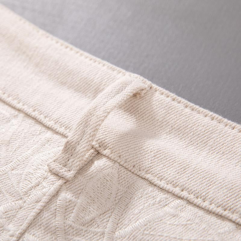 High-Rise Embroidery Cut-Out Wide-Leg Jeans