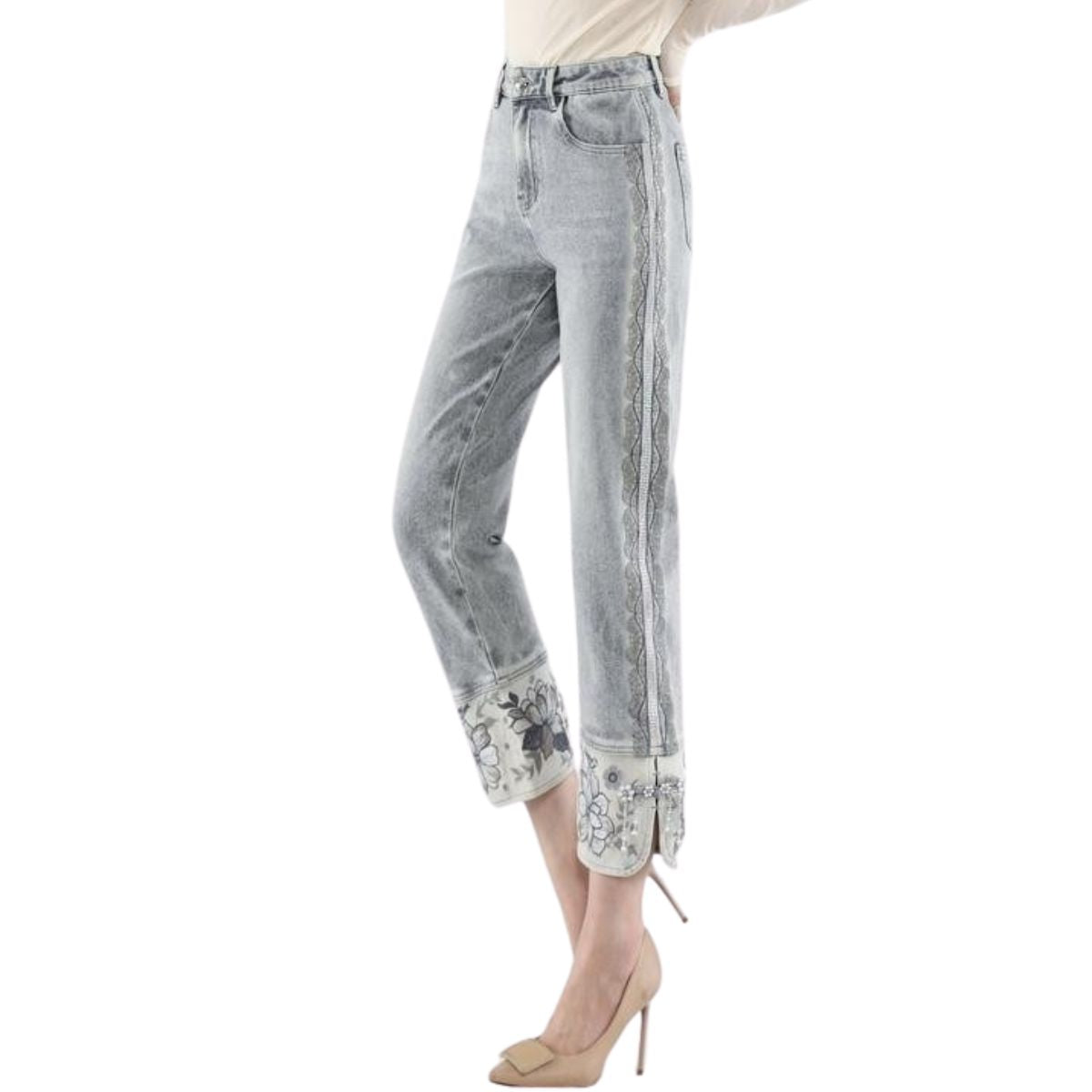 Relaxed-Fit Patchwork Embroidered Cropped Jeans