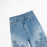 Organza Patchwork Floral-Embroidered Bootcut Jeans