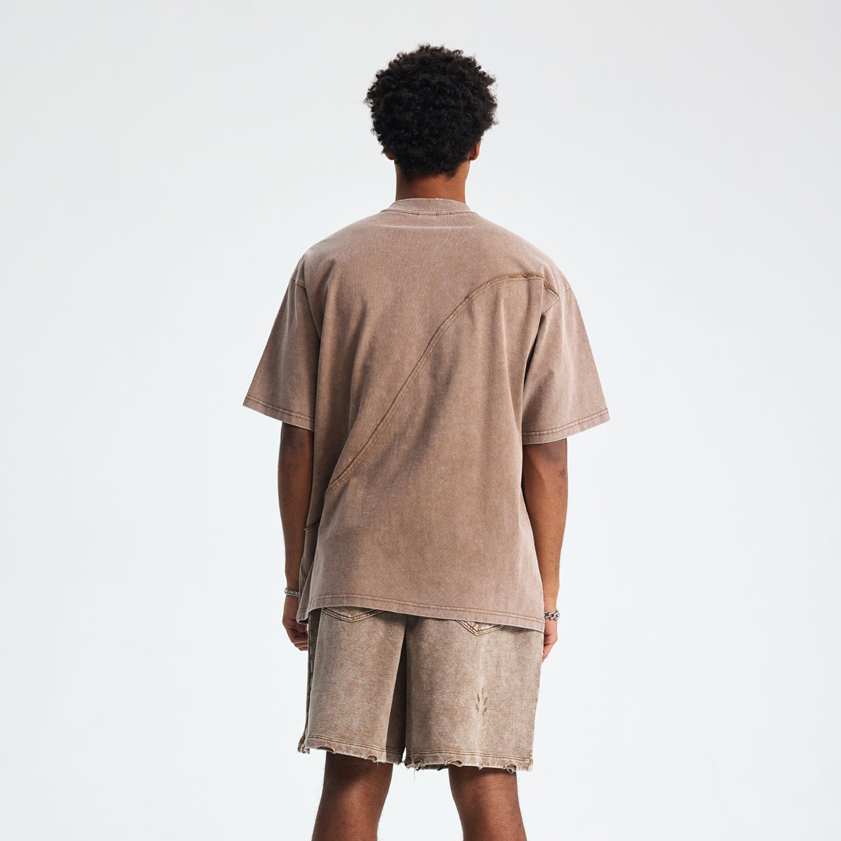 Washed Raw Edge Patchwork T Shirt 275gsm