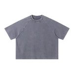 Boxy Waffle Washed Distressed Raglan Tee