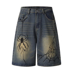 Spider & Web Print Denim Bermuda Shorts
