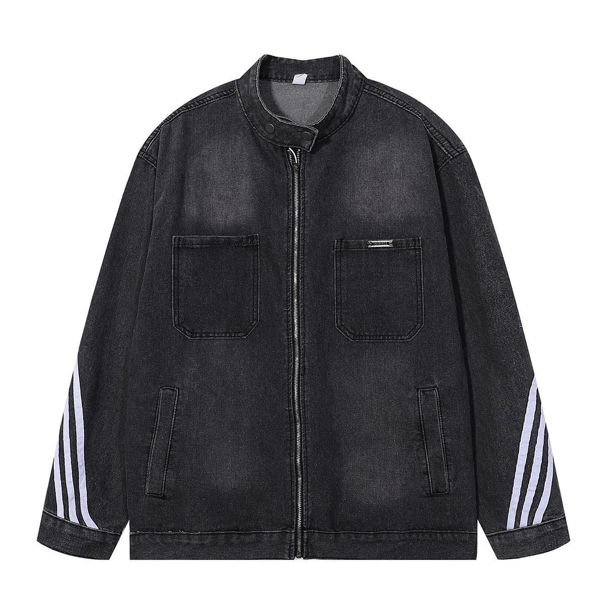 Contrast Stripe Washed Denim Baggy Jacket